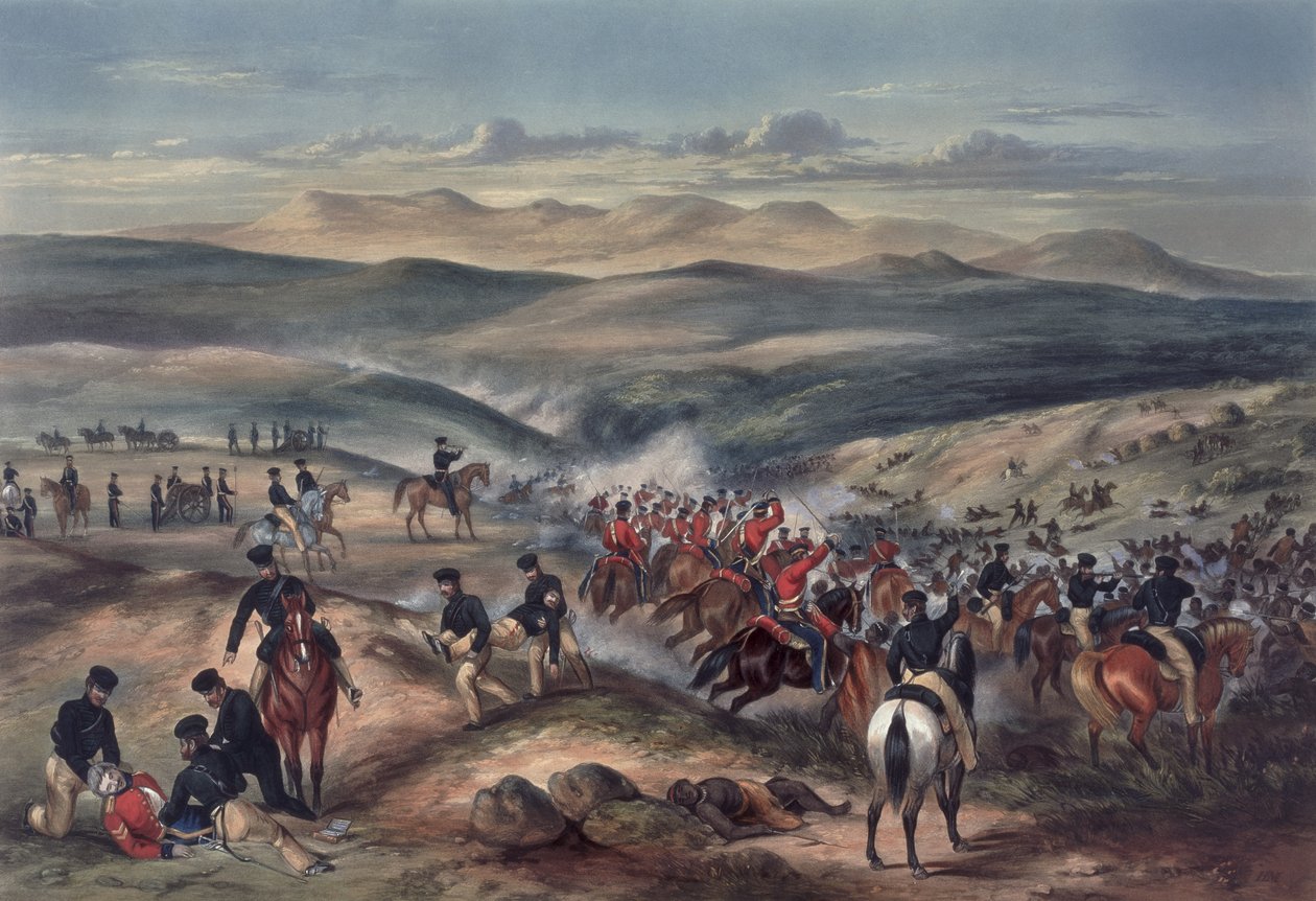 Bitwa pod Gwanga, Przylądek Dobrej Nadziei, 8 czerwca 1846 (kolor akwatinta) autorstwa Captain Carey