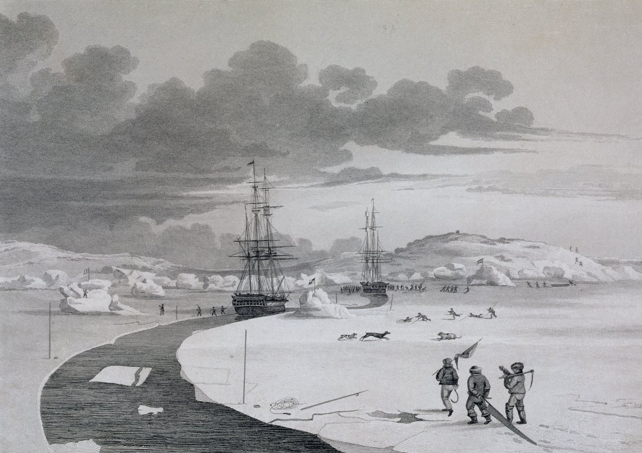 Cięcie na Wyspie Zimowej, październik 1821, z Journal of a Second Voyage for the Discovery of a North West Passage from the Atlantic to the Pacific wykonane w latach 1821-22-23, przez William Edwar autorstwa Captain George Francis Lyon