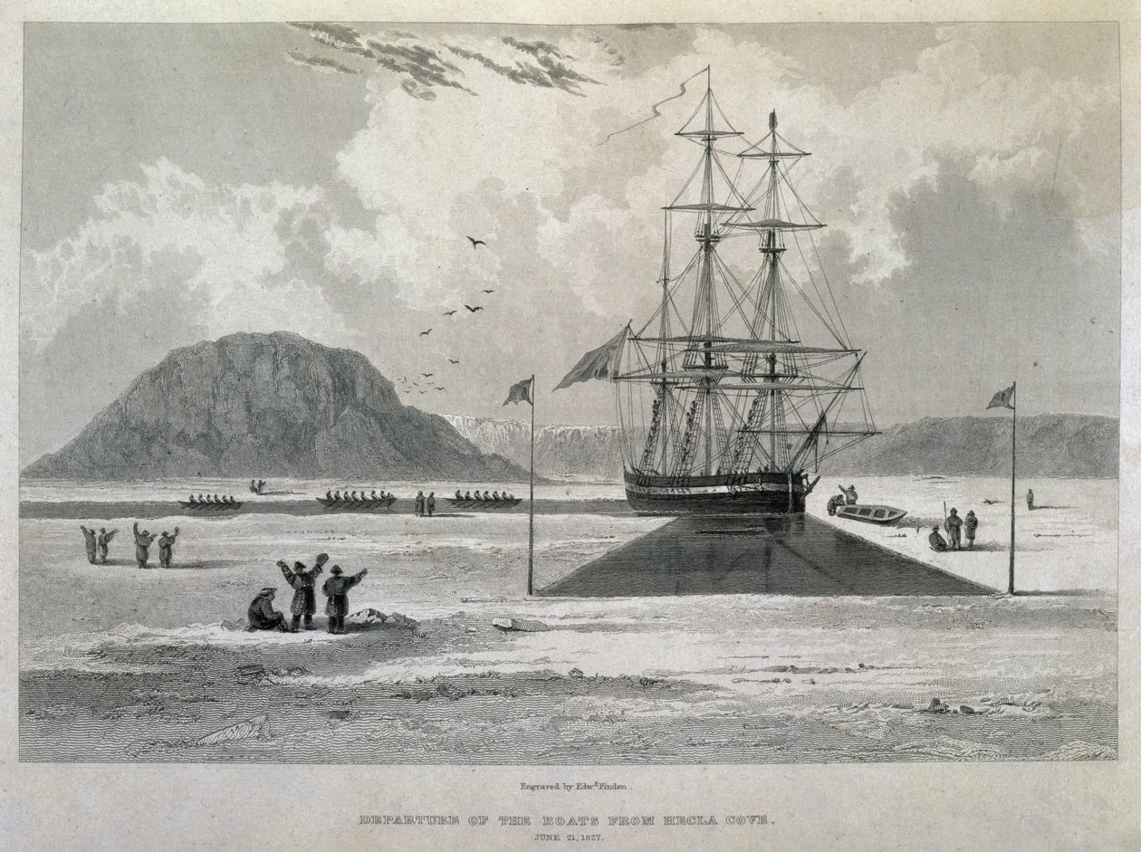 Wypłynięcie łodzi z Hecla Cove, 21 czerwca 1827 r., z Dziennika trzeciej podróży w celu odkrycia północno-zachodniego przejścia z Atlantyku na Pacyfik, odbytej w latach 1824-25 na statku H.M.s autorstwa Captain George Francis Lyon
