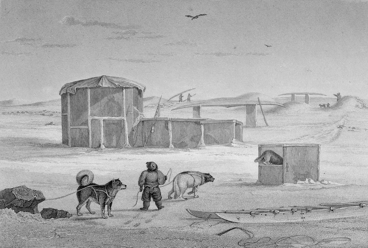 Dom Eskimaux, zbudowany z lodu, Igloolik, 1822, z „Dziennika drugiej podróży w celu odkrycia przejścia północno-zachodniego z Atlantyku na Pacyfik, wykonanego w latach 1821-22-23”, autorstwa Williama autorstwa Captain George Francis Lyon