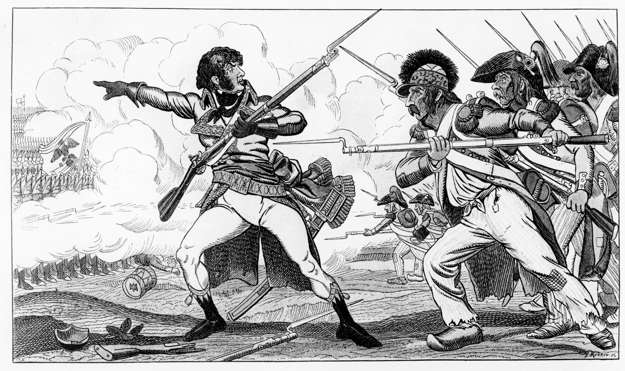 Ochotnicy w sabotach w bitwie pod Walmy, 20 września 1792, ilustracja z „Histoires de la Revolution Francoise” Louisa Blanca, sztych. S. Kraków autorstwa Caran d Ache
