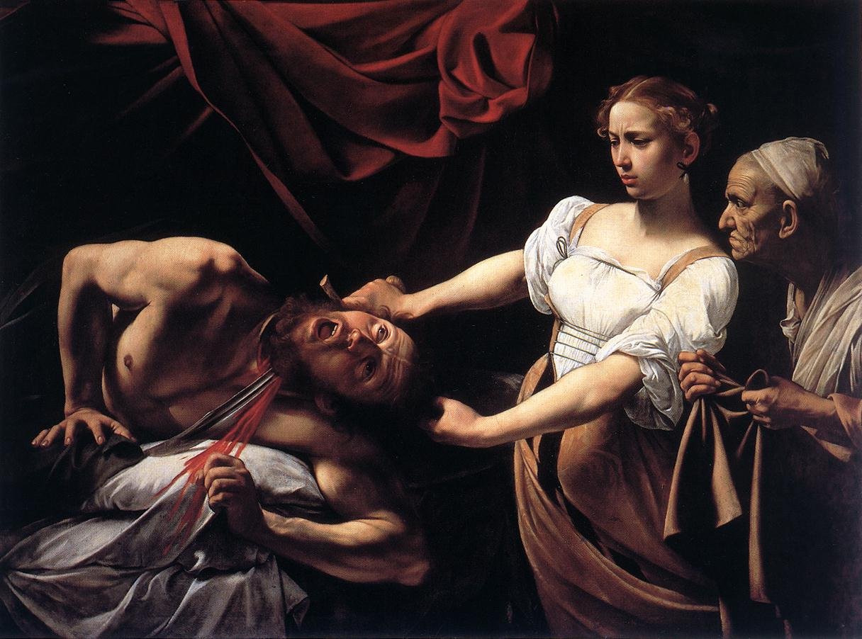 Judith ścinająca głowę HolofernesnFrancais : Judith dekapitant Holophernen autorstwa Michelangelo Merisi Caravaggio