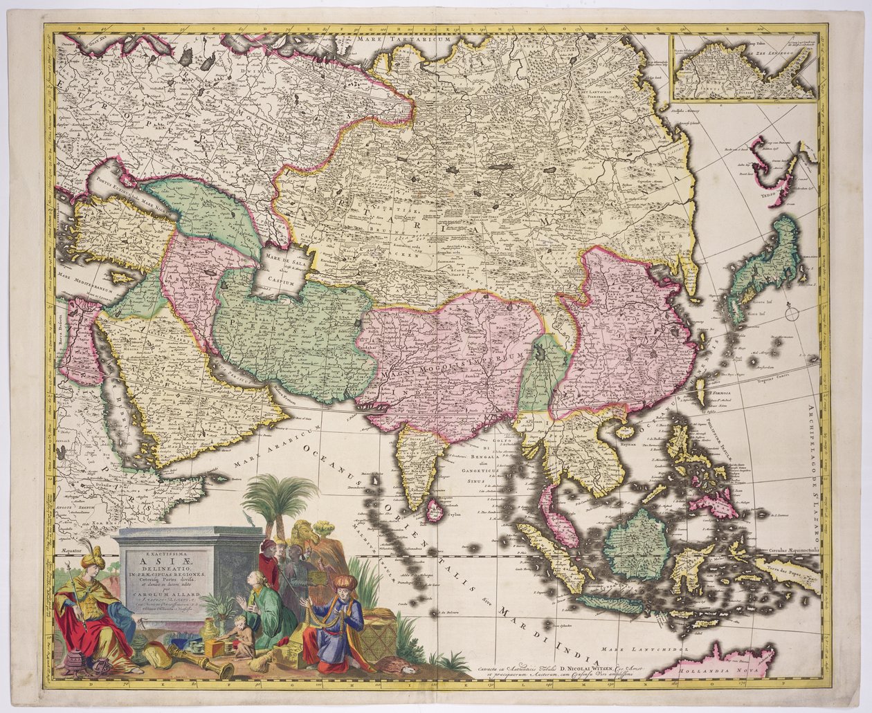 Mapa Azji, Tartarii, Japonii, Filipin i Indii Wschodnich, wyryta przez G. van Gouwen, ok. 1690 r. autorstwa Carel Allard