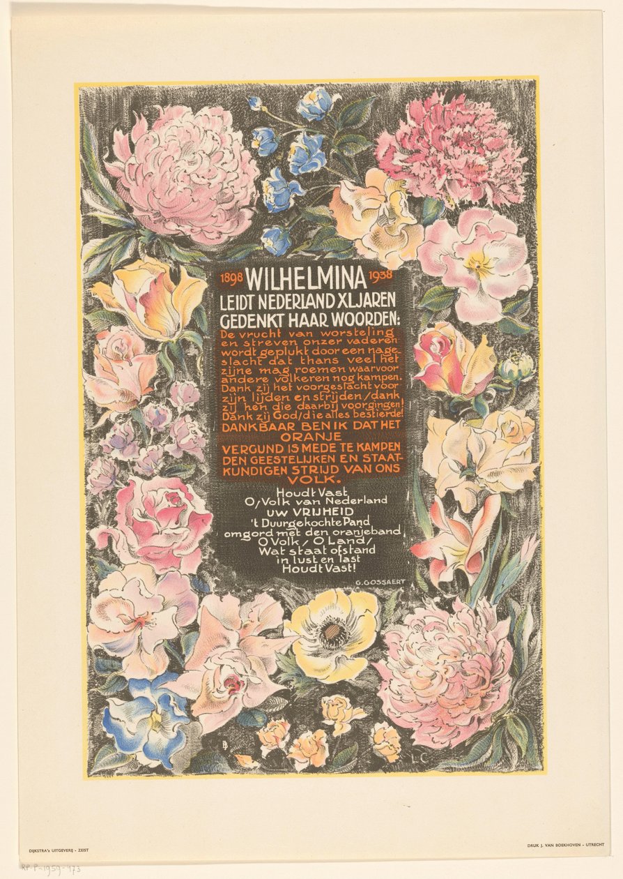 Plakat z okazji czterdziestej rocznicy panowania królowej Holandii Wilhelminy autorstwa Carel Adolph Lion Cachet