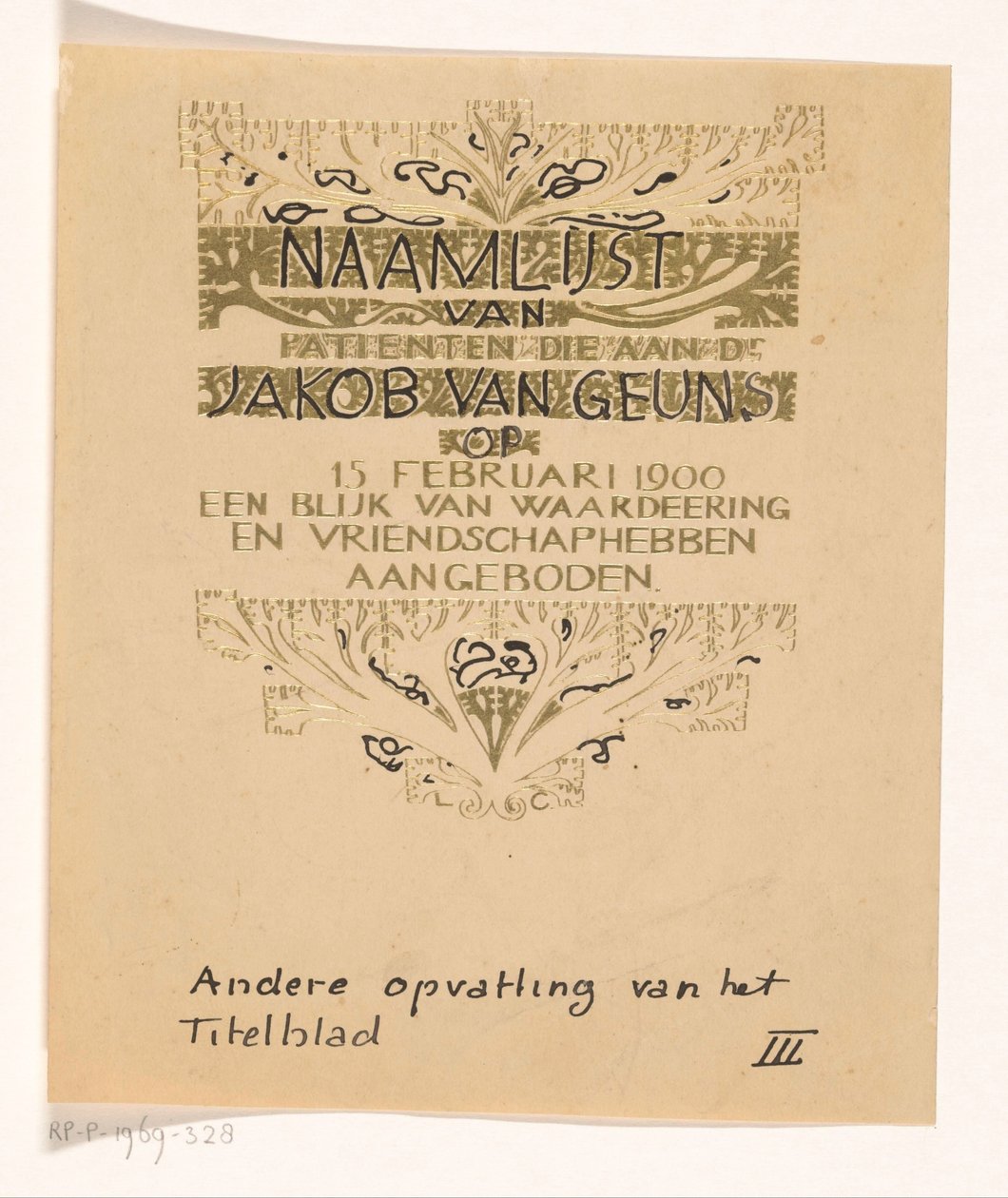 Huldeblijk an Jacob van Geuns autorstwa Carel Adolph Lion Cachet