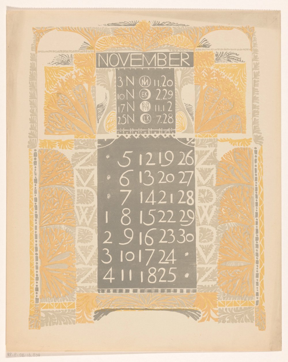 Kalenderblatt November 1899 autorstwa Carel Adolph Lion Cachet
