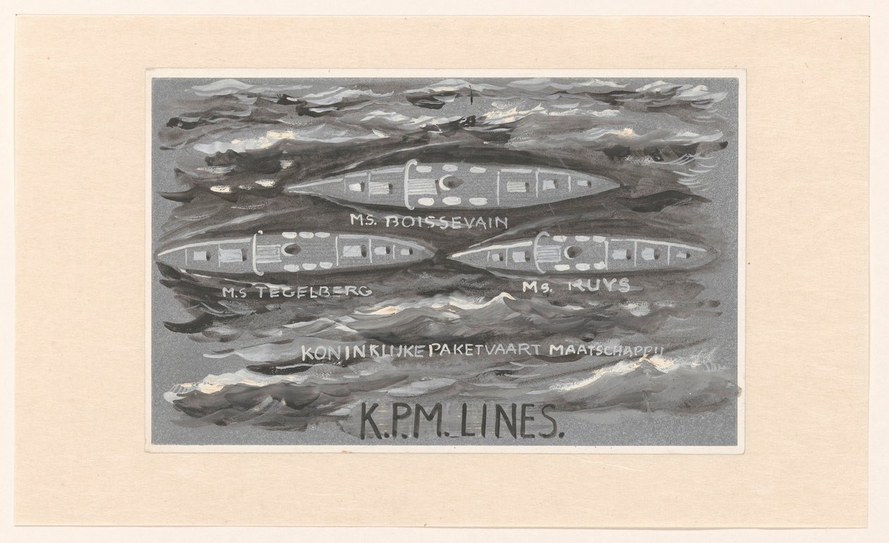 Projekt winiety Koninklijke Paketvaart Maatschappij, K.P.M. linie autorstwa Carel Adolph Lion Cachet