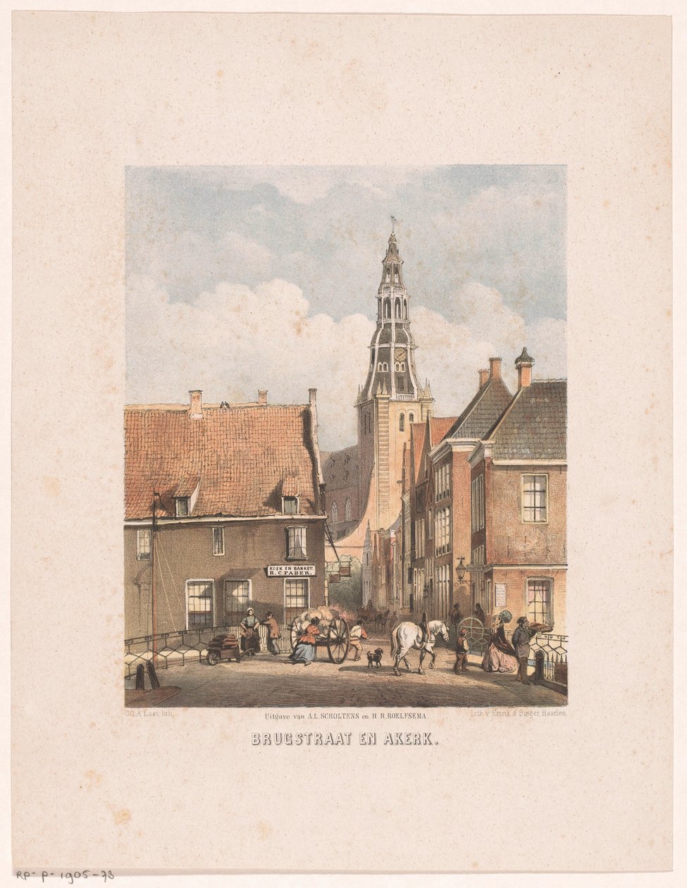 Brugstraat i kościół Der Aa w Groningen Brugstraat i Akerk (tytuł na obiekcie) autorstwa Carel Christiaan Antony Last