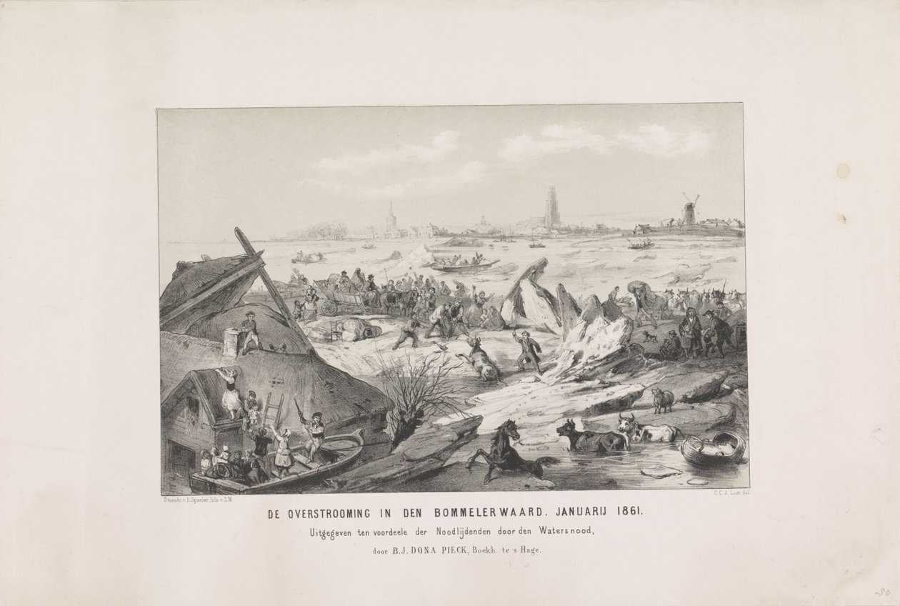 Powódź w Bommelerwaard. styczeń 1861 (tytuł na obiekcie) autorstwa Carel Christiaan Antony Last