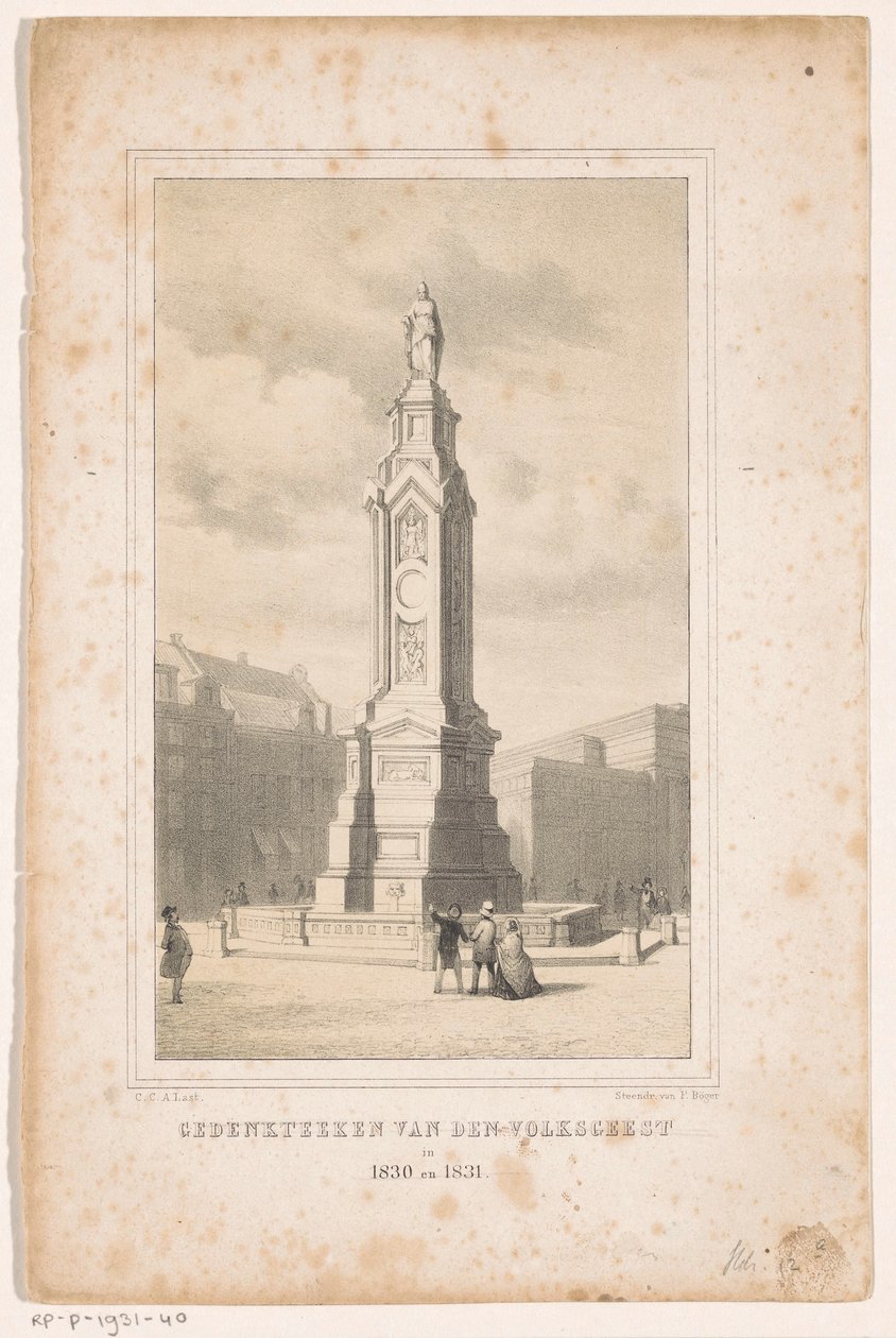 Pomnik na placu Dam w Amsterdamie Pamiątka Ducha Ludowego w 1830 i 1831 r. (tytuł na obiekcie) autorstwa Carel Christiaan Antony Last