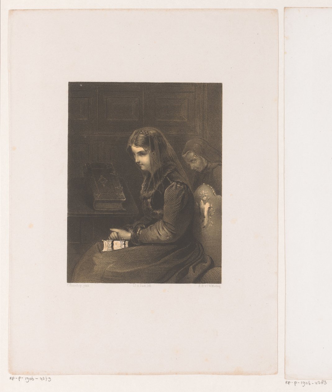 Kobieta w welonie z Biblią na kolanach autorstwa Carel Christiaan Antony Last