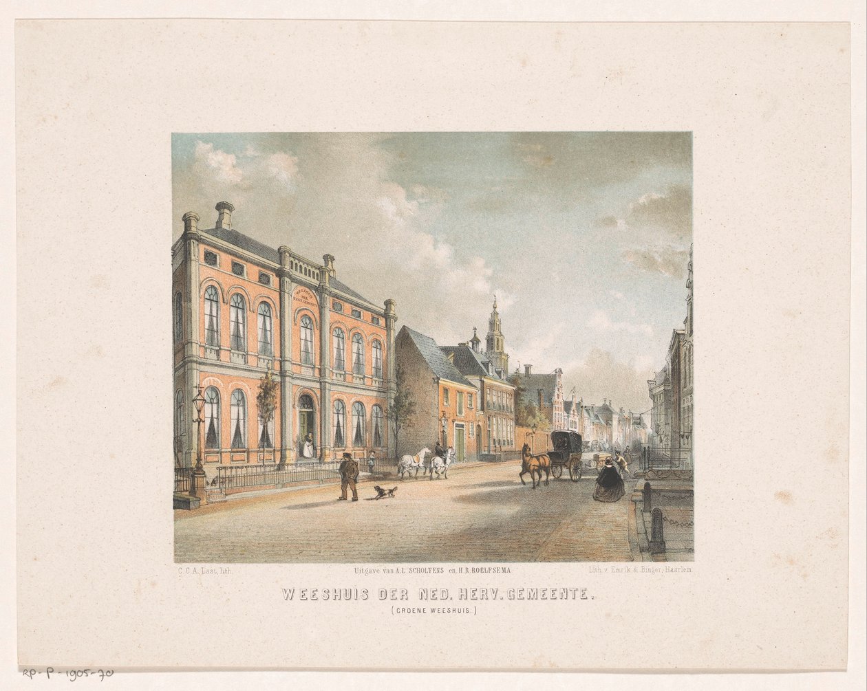 Widok na Zielony Dom Dziecka w Groningen Sierociniec w Holandii. obrót silnika. Gmina (Zielony Dom Dziecka) (tytuł na obiekcie) autorstwa Carel Christiaan Antony Last