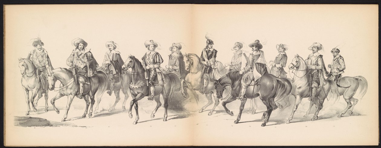 Maskarada studentów z Leiden, 1850 (tablica 7) Intogt Frederika Hendrika w Hertogenbosch w 1629 r.: przedstawienie w kostiumie H.H. uczniowie Leydsche Hoogeschool den XI Junij z roku 1850 (tytuł serii na obiekcie) autorstwa Carel Christiaan Antony Last