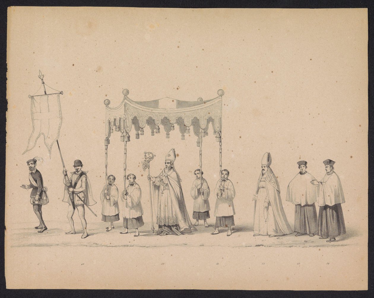 Maskarada studentów z Utrechtu, 1846 (tabl. 10) Przedstawienie procesji w kostiumach, przedstawiającej procesję Filipa II, księcia Hiszpanii, w Utrechcie 3 października 1549 r., która odbyła się 17 czerwca 1846 r. przez H.H. Studenci Utrechtsche autorstwa Carel Christiaan Antony Last