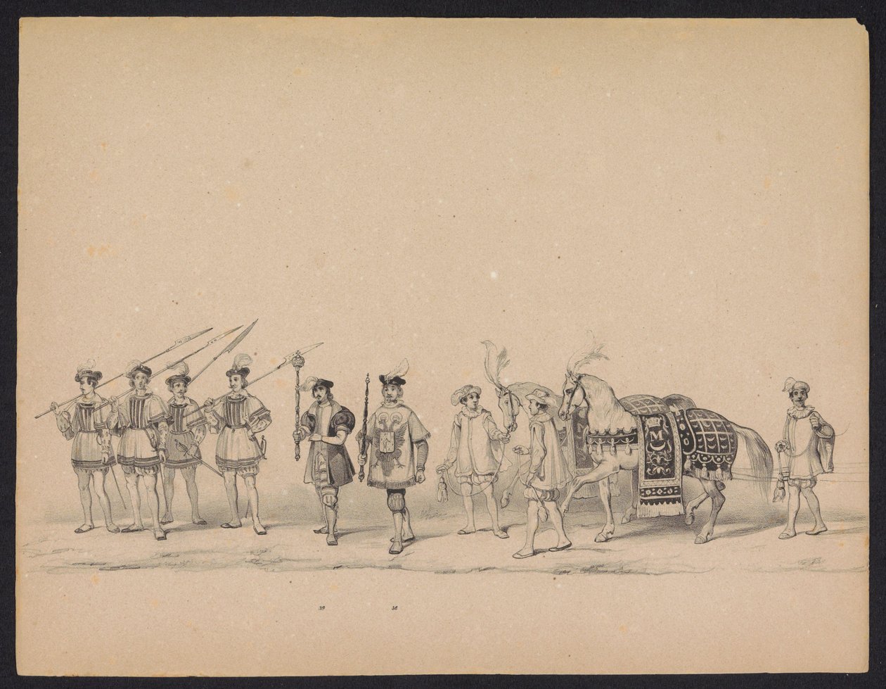 Maskarada studentów Utrechtu, 1846 (tabl. 7) Przedstawienie procesji w kostiumach, przedstawiającej procesję Filipa II, księcia Hiszpanii, w Utrechcie 3 października 1549 r., która odbyła się 17 czerwca 1846 r. przez H.H. Studenci Utrechtsche autorstwa Carel Christiaan Antony Last