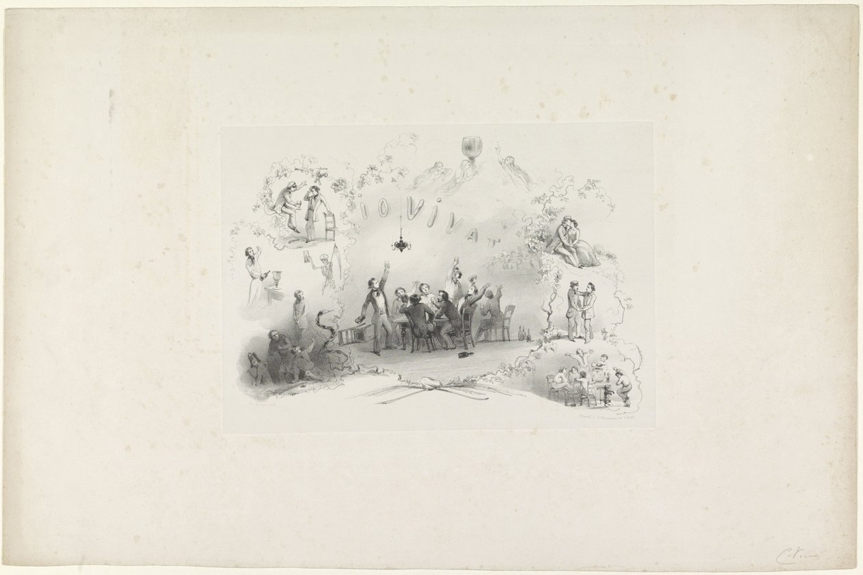 Karykatura z almanachu studenckiego Leiden, 1849 Io Vivat (tytuł na obiekcie) autorstwa Carel Christiaan Antony Last