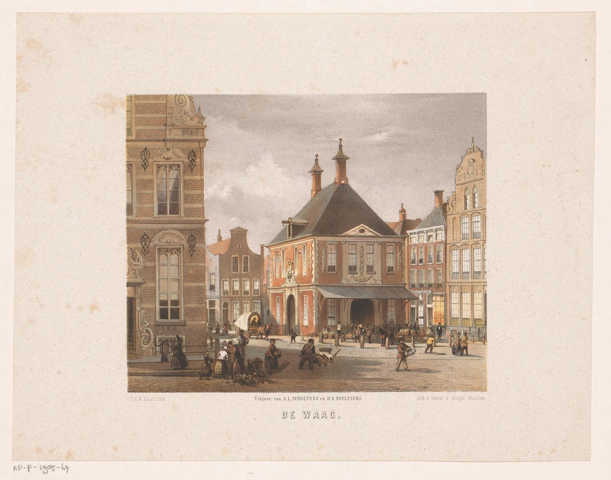 Pejzaż miejski z wagą w Groningen Waag (tytuł na obiekcie) autorstwa Carel Christiaan Antony Last