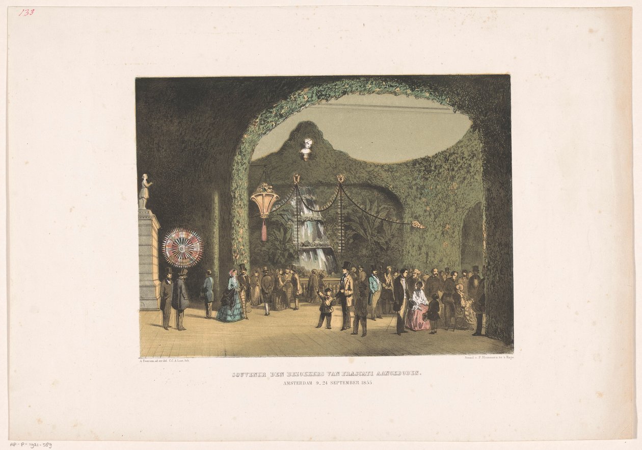 Hala we Frascati w Amsterdamie 1855 Pamiątka prezentowana odwiedzającym Frascati. Amsterdam 9-24 września 1855 (tytuł na obiekcie) autorstwa Carel Christiaan Antony Last