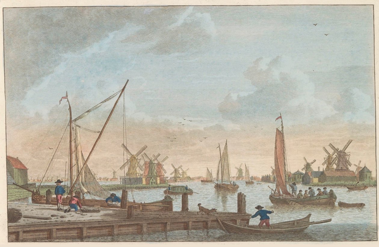 Zaan w Wormerveer, ok. 1790 Wormerveer van de Poelsluis / Wormerveer aupres du Saan (tytuł na obiekcie) autorstwa Carel Frederik Bendorp (I)
