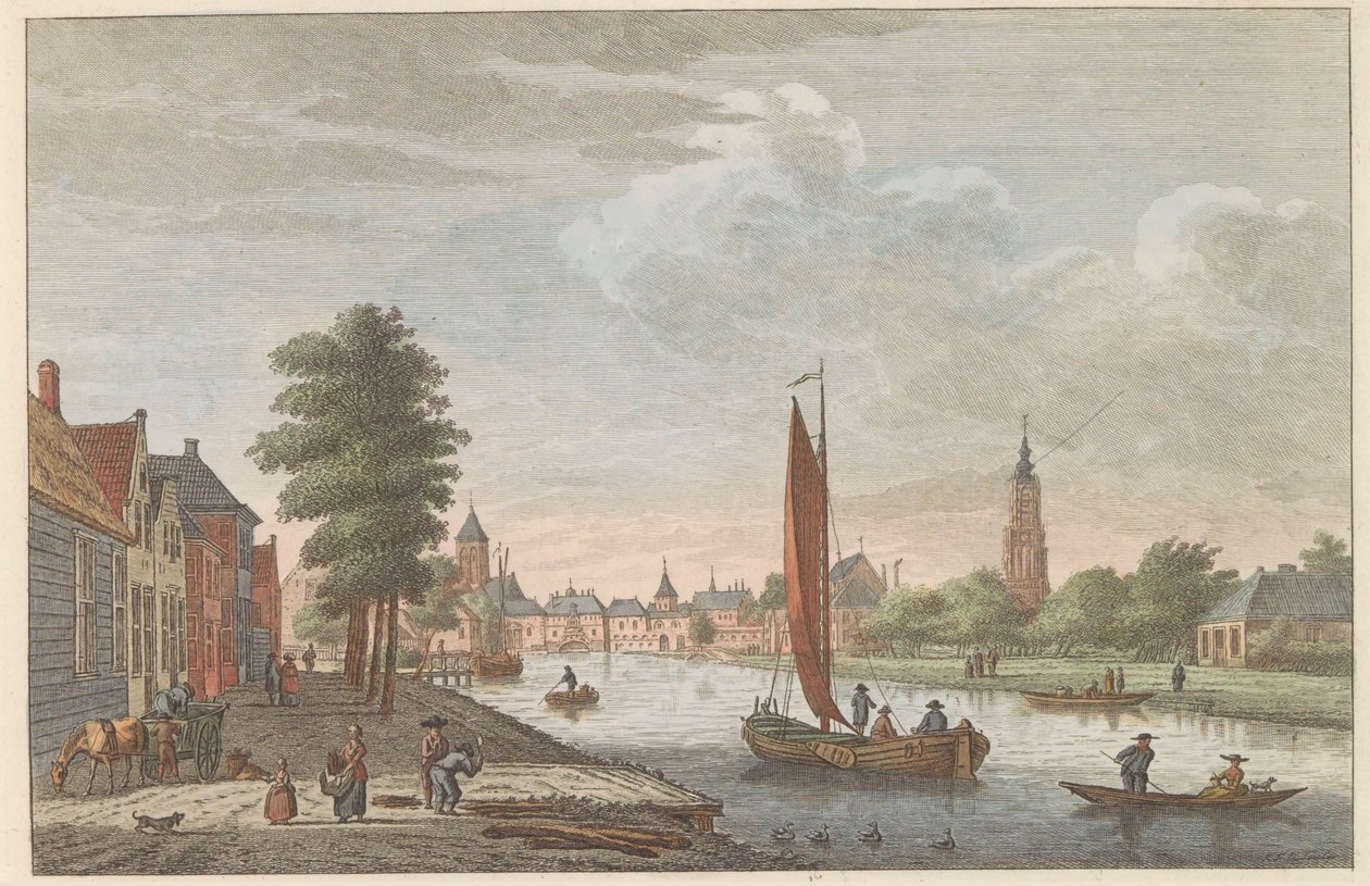 Widok Amersfoort, ok. 1790 Delft van de Vaart na wystawie / Nagroda Delft du Cote de la riviere dit le Schie (tytuł na obiekcie) autorstwa Carel Frederik Bendorp (I)