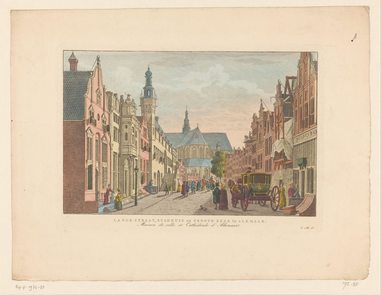 Widok na Langestraat, ratusz i Grote Kerk w Alkmaar Langestraat, ratusz i Groote Kerk w Alkmaar / Maison de ville et Cathédrale d