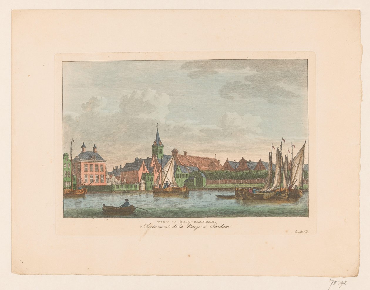 Widok kościoła we wschodnim Zaandam Kościół we wschodnim Zaandam / Arrivement de la Barge à Sardam (tytuł na obiekcie) autorstwa Carel Frederik Bendorp (I)