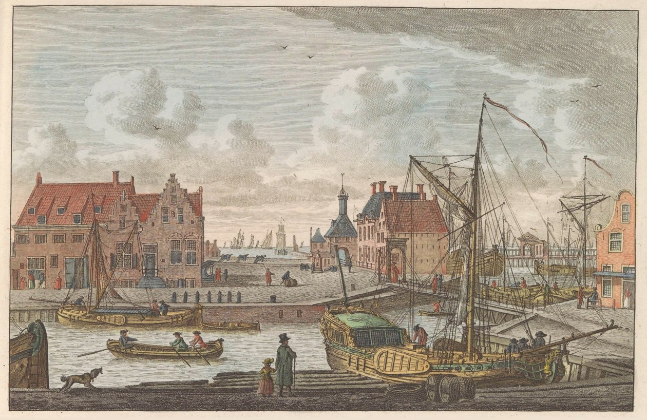 Brama portu Harlingen, ok. 1790 De Haven Poort w Harlingen / Vue de la porte au port à harlingen - premier port dela Frise (tytuł na obiekcie) autorstwa Carel Frederik Bendorp (I)