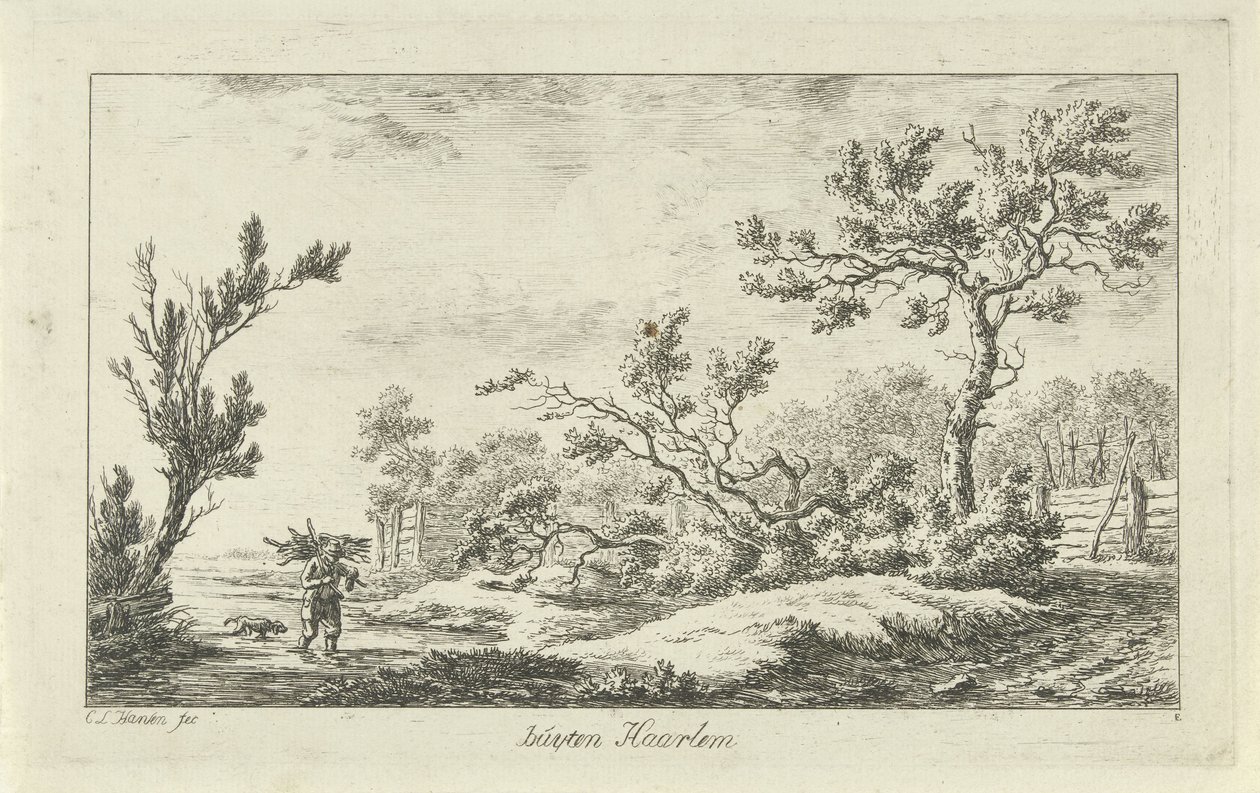 zbieracz drewna Buyten Haarlem (tytuł na obiekcie) Krajobrazy (a-f) (tytuł serii) autorstwa Carel Lodewijk Hansen