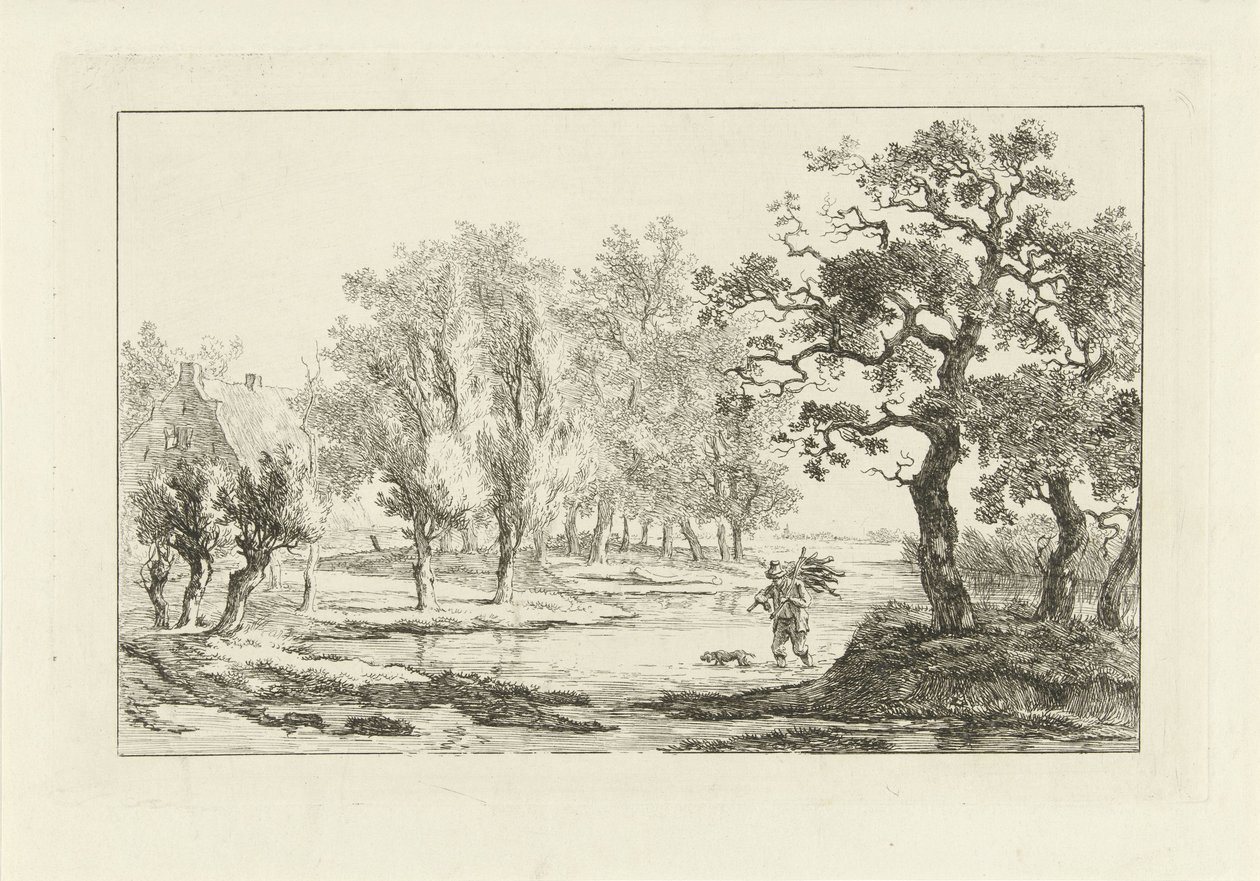 Krajobraz rzeki ze zbieraczem drewna autorstwa Carel Lodewijk Hansen
