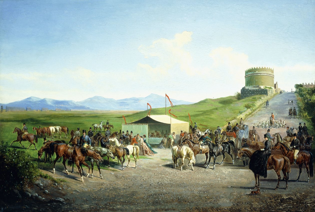 Polowanie rzymskie w pobliżu grobowca św. Cecylii, Via Appia Antiqua autorstwa Carel Max Gerlach Anton Quaedvlieg