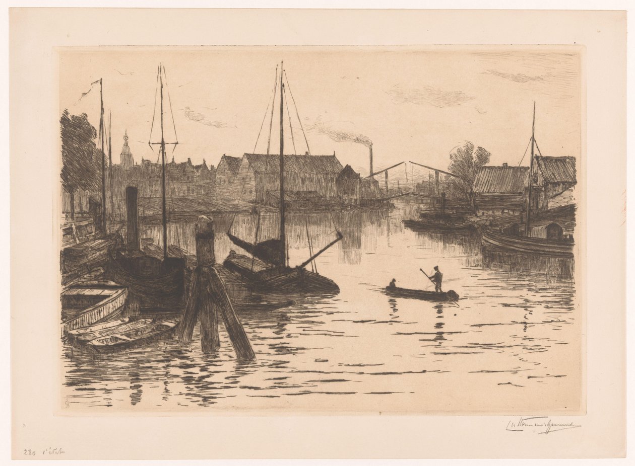 Riedijkshaven w Dordrecht nocą Dordrecht, Riedijkshaven, le soir (tytuł oryginalny) autorstwa Carel Nicolaas Storm van 