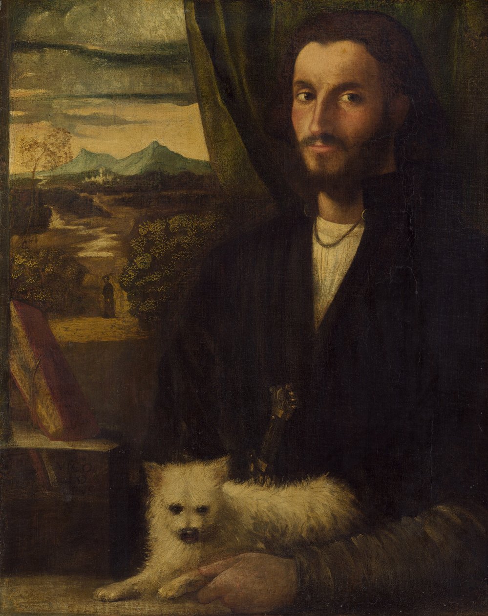 Portret mężczyzny z psem autorstwa Cariani