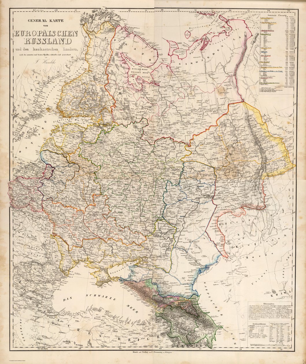 Ogólna mapa europejskiej Rosji i krajów kaukaskich autorstwa Carl Flemming