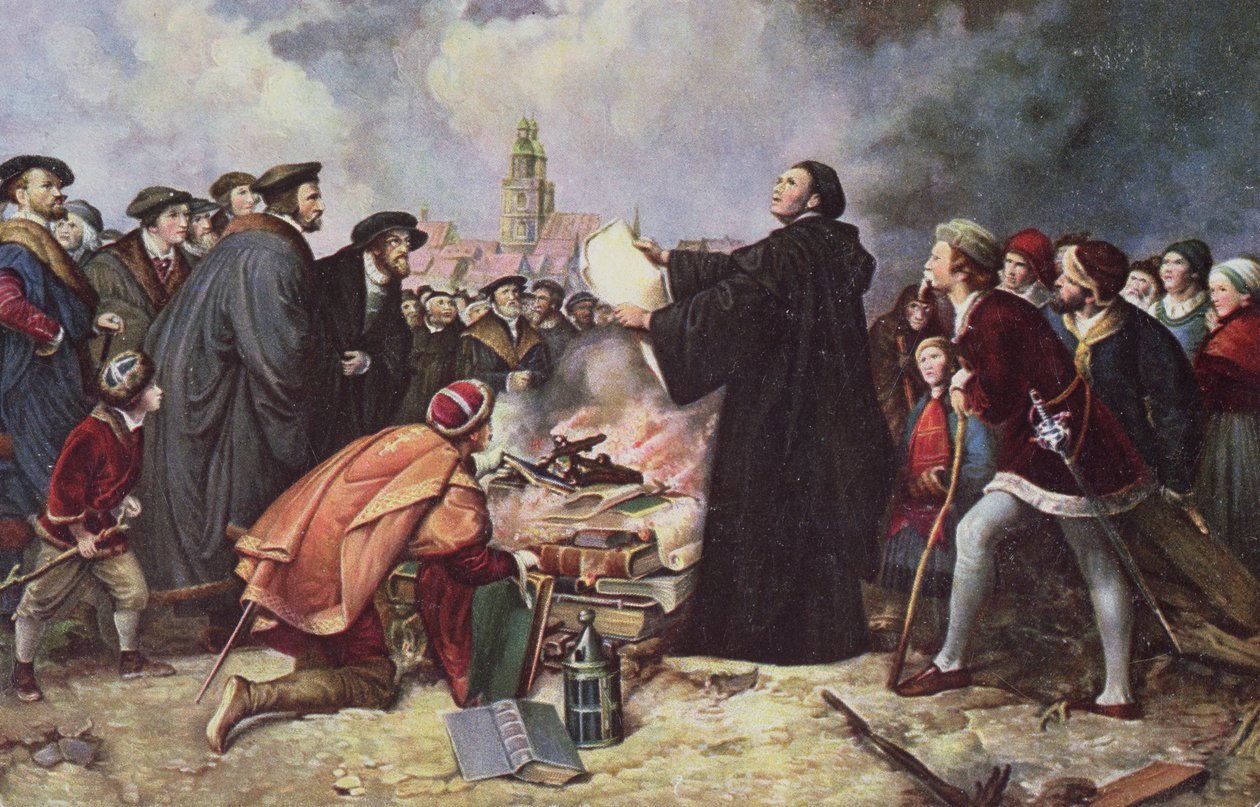 Marcin Luter (1483-1546) Spalenie bulli papieskiej autorstwa Carl Friedrich Lessing