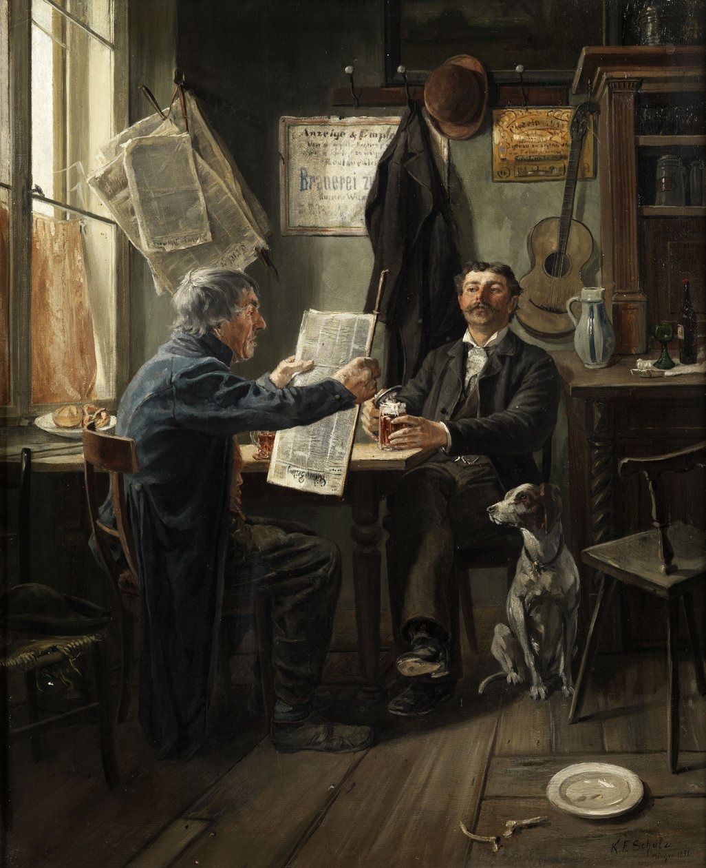 Czytanie gazety przy piwnym stoliku autorstwa Carl Friedrich Schulz