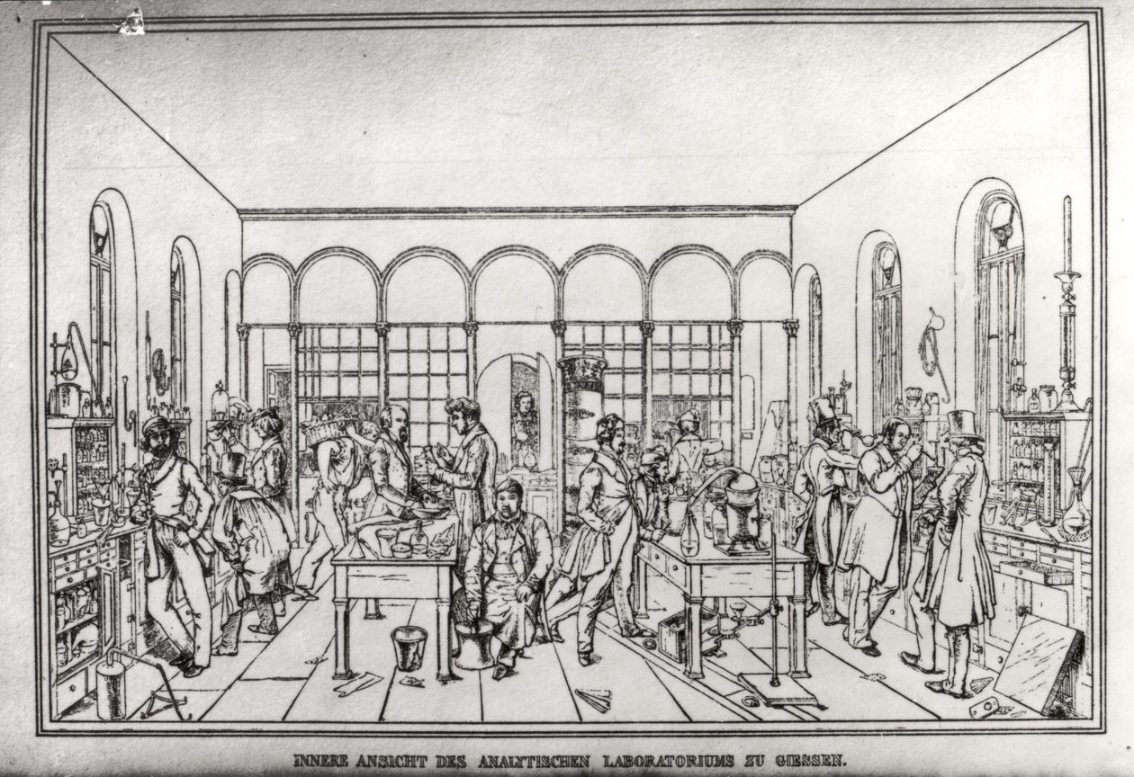 Widok laboratorium chemicznego barona Justusa von Liebiga (1803-73) w Giessen autorstwa Carl Friedrich Wilhelm Trautschold