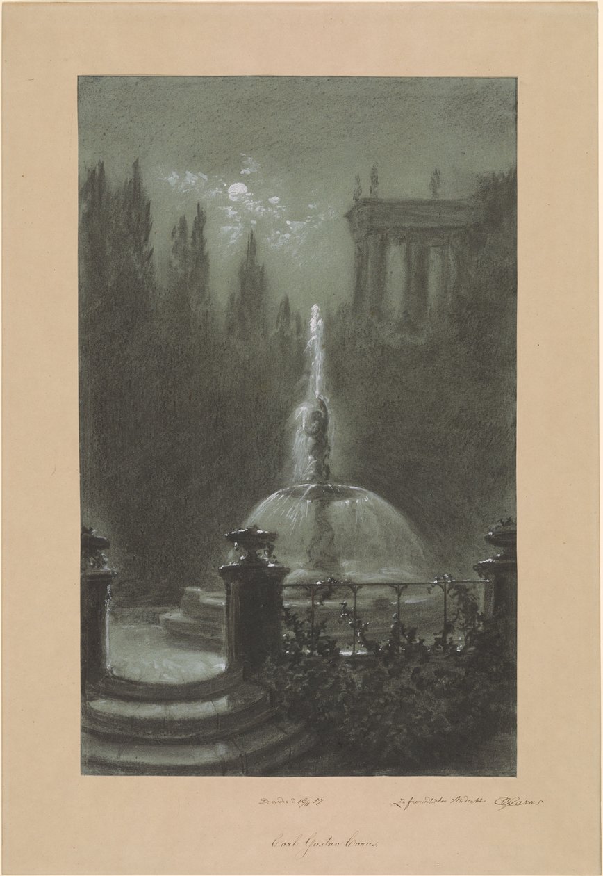 Fontanna w blasku księżyca autorstwa Carl Gustav Carus