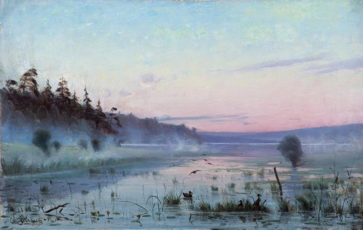 C.Johansson, poranna mgła nad jeziorem autorstwa Carl Johansson