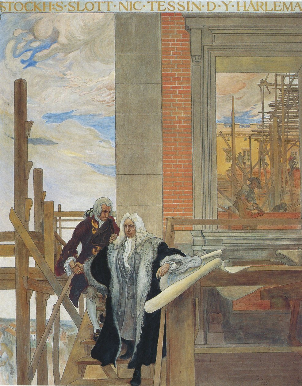 Jeden z fresków Muzeum Narodowego przedstawiający Slottsbygget autorstwa Carl Larsson