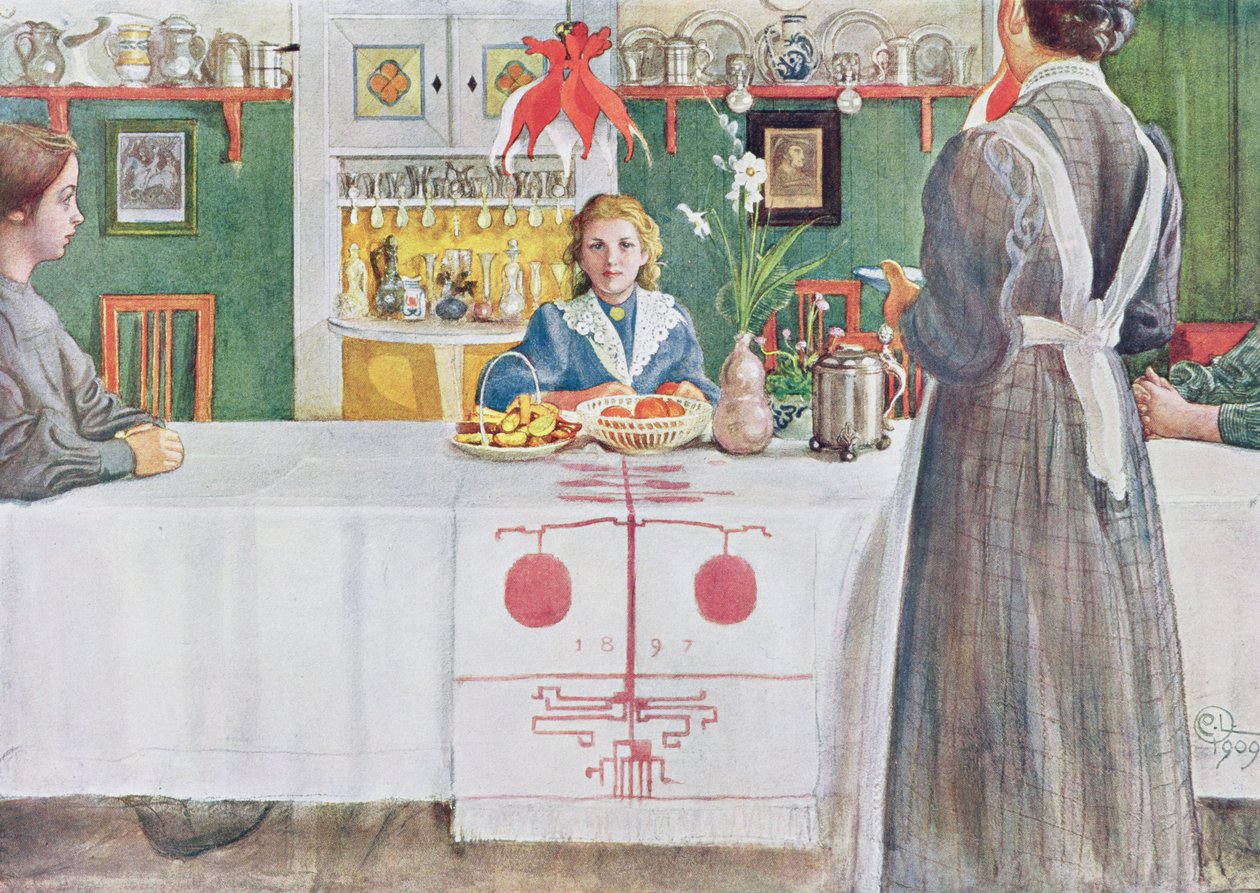 Przyjaciele z Miasta - Scena Jadalnia, wyd. w „Last Licht Hinten” („Wpuśćmy więcej światła”), 1909 autorstwa Carl Larsson