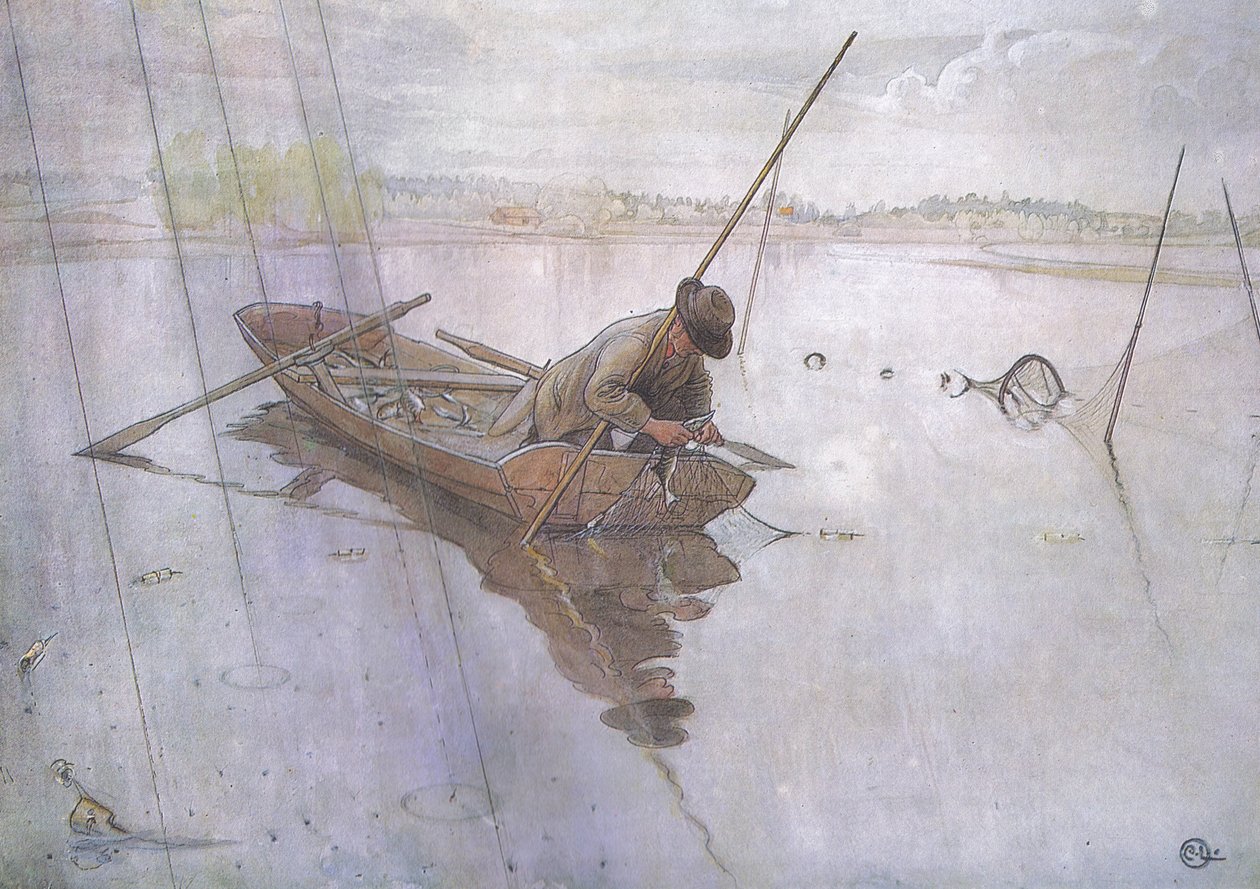 Johan łapie dobrego szczupaka autorstwa Carl Larsson