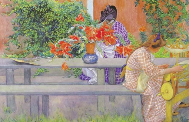 Karin i Brita z kaktusem autorstwa Carl Larsson