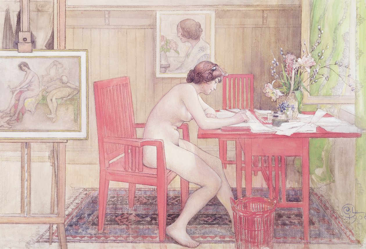 Modelka pisząca pocztówki, 1906 autorstwa Carl Larsson