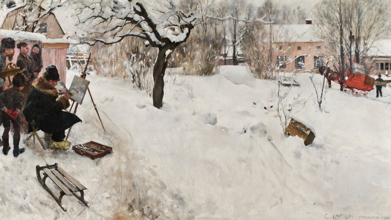 Malarz plenerowy. Motyw zimowy z Åsögatan 145, Sztokholm autorstwa Carl Larsson