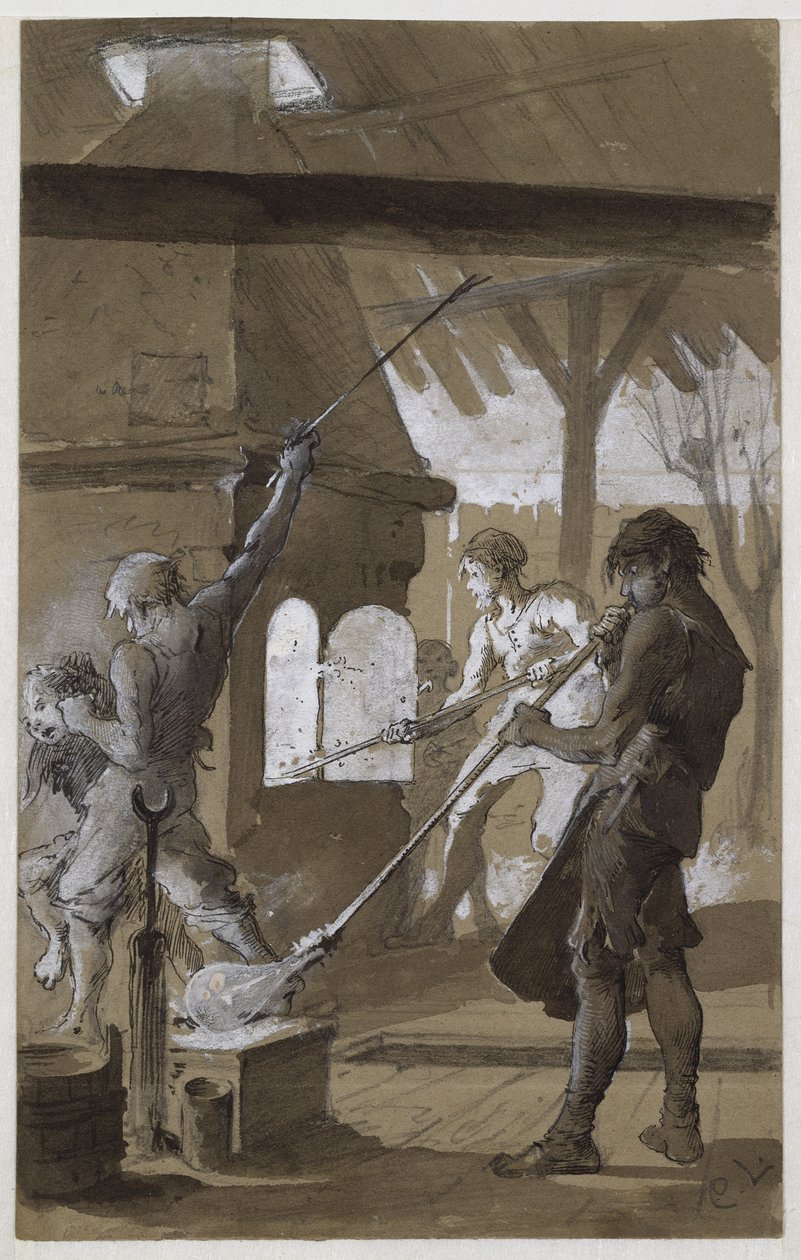 The Glassblowers (pióro i atrament z praniem na papierze) autorstwa Carl Larsson