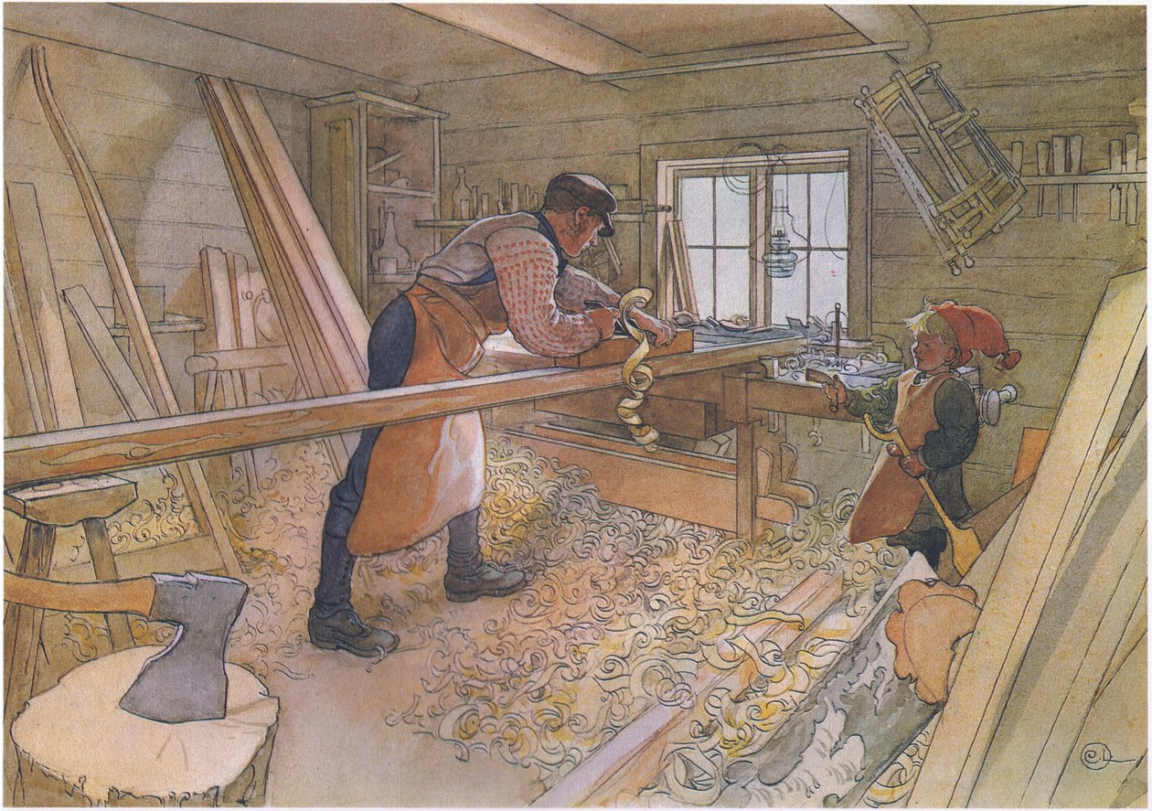 Wujek Johan w warsztacie na farmie autorstwa Carl Larsson