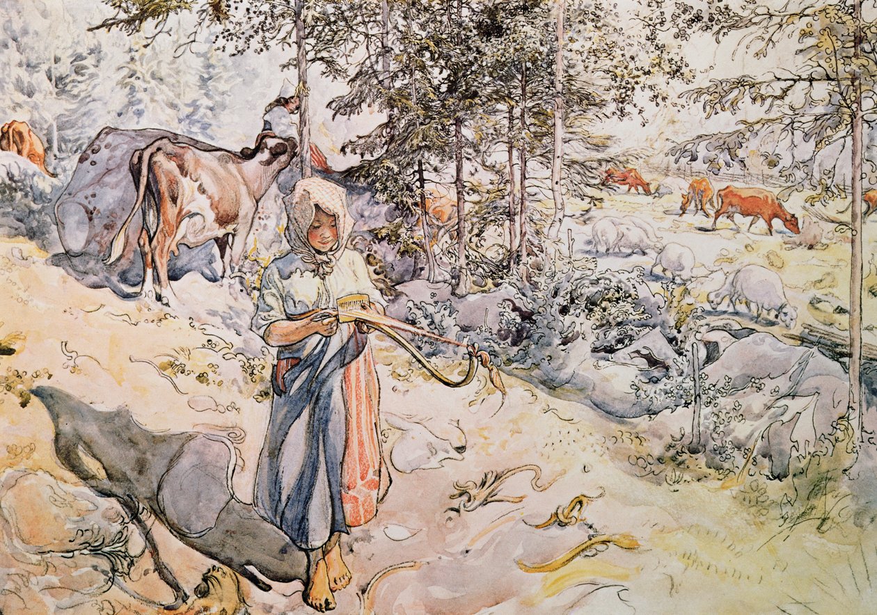 Młoda dziewczyna tkająca, 1905 autorstwa Carl Larsson