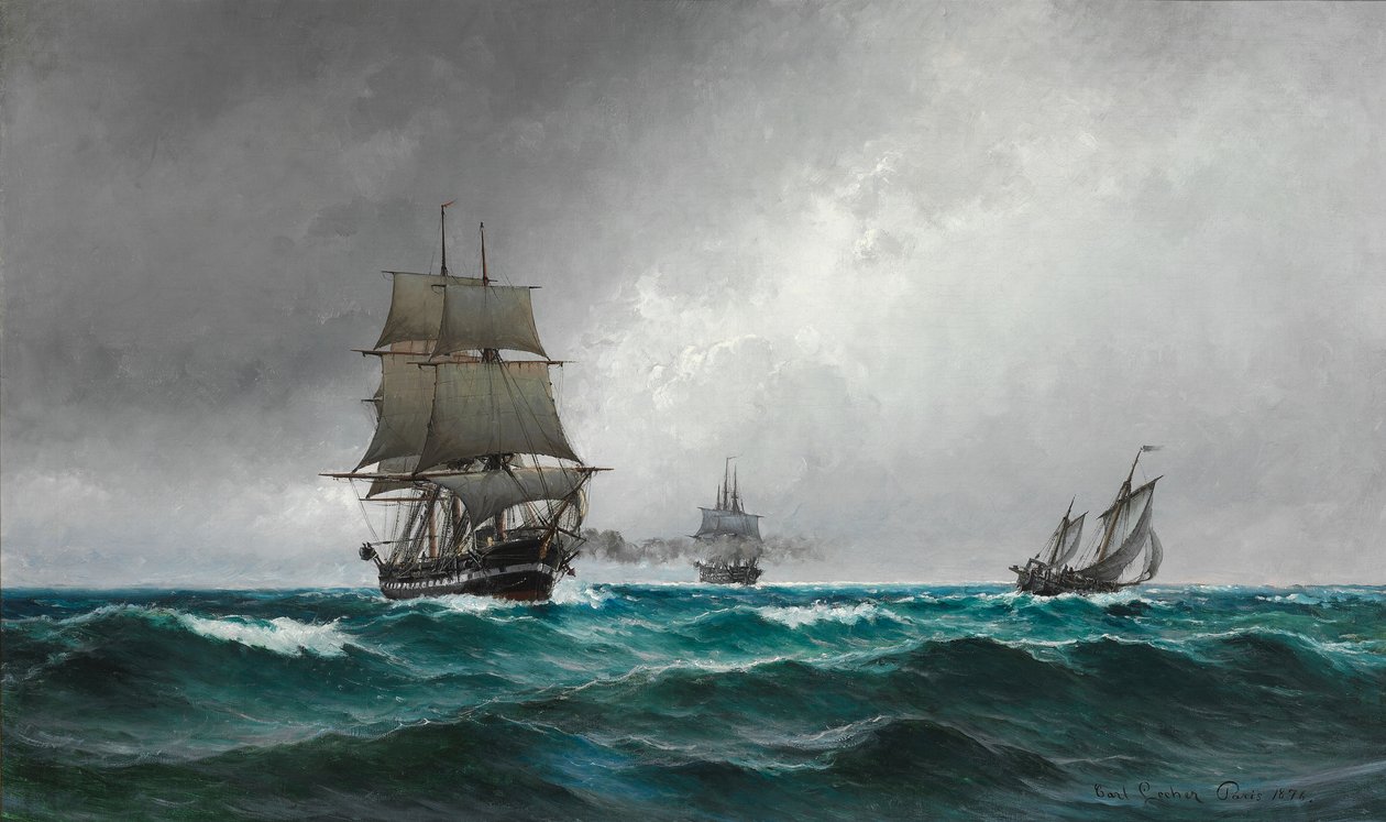 Cichy wieczór na Morzu Północnym z fregatą Jylland autorstwa Carl Ludvig Locher