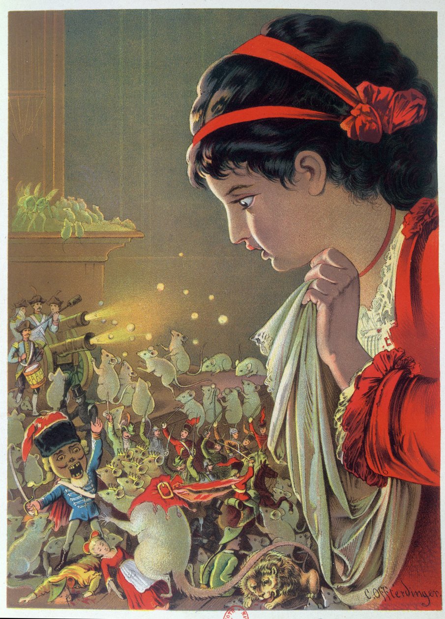 Książę Dziadek do Orzechów i Król Myszy, ilustracja z „Dziadka do orzechów”, E.T.A. Hoffmana (1776-1822) 1883 autorstwa Carl Offterdinger