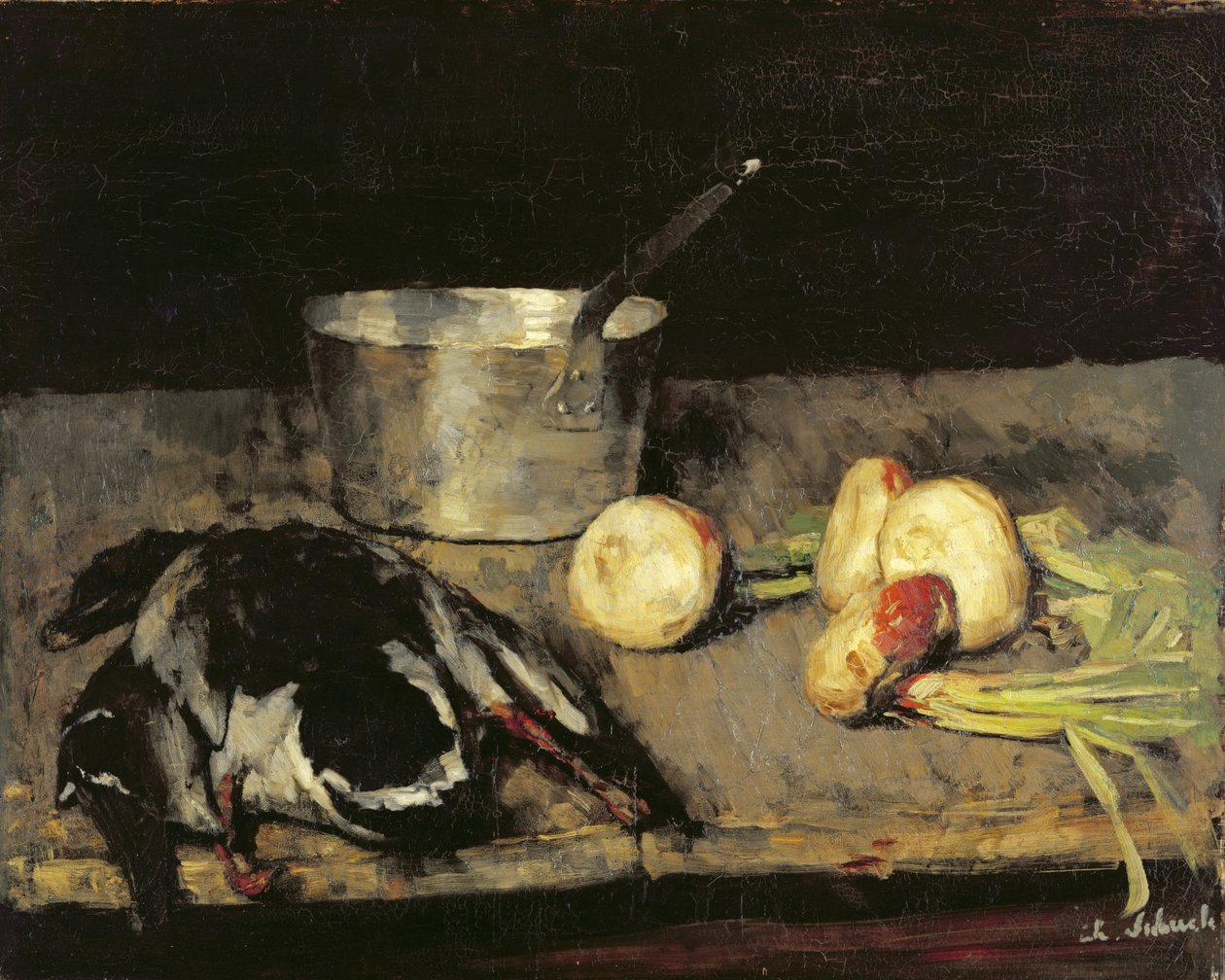Martwa natura z zapiekanką i dziką kaczką, 1885 autorstwa Carl Schuch